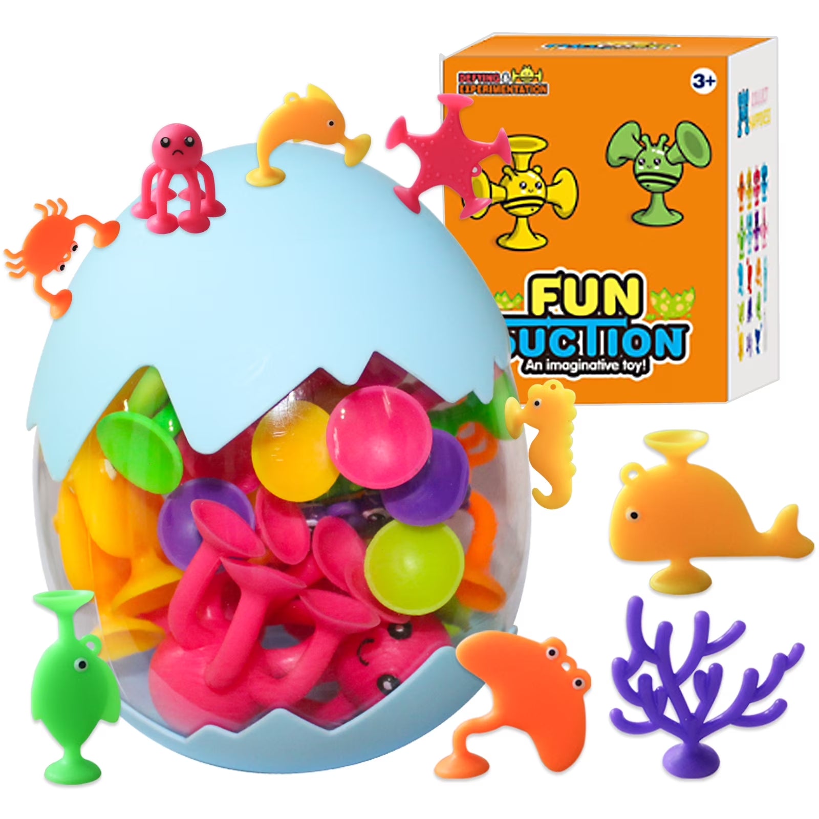 Bath Toys for Toddlers 1-3 - Suction Sensory Toys - Silicone Ocean Animal Cup Toys - Learning Toys for 3-6 Year Old Boys Girls