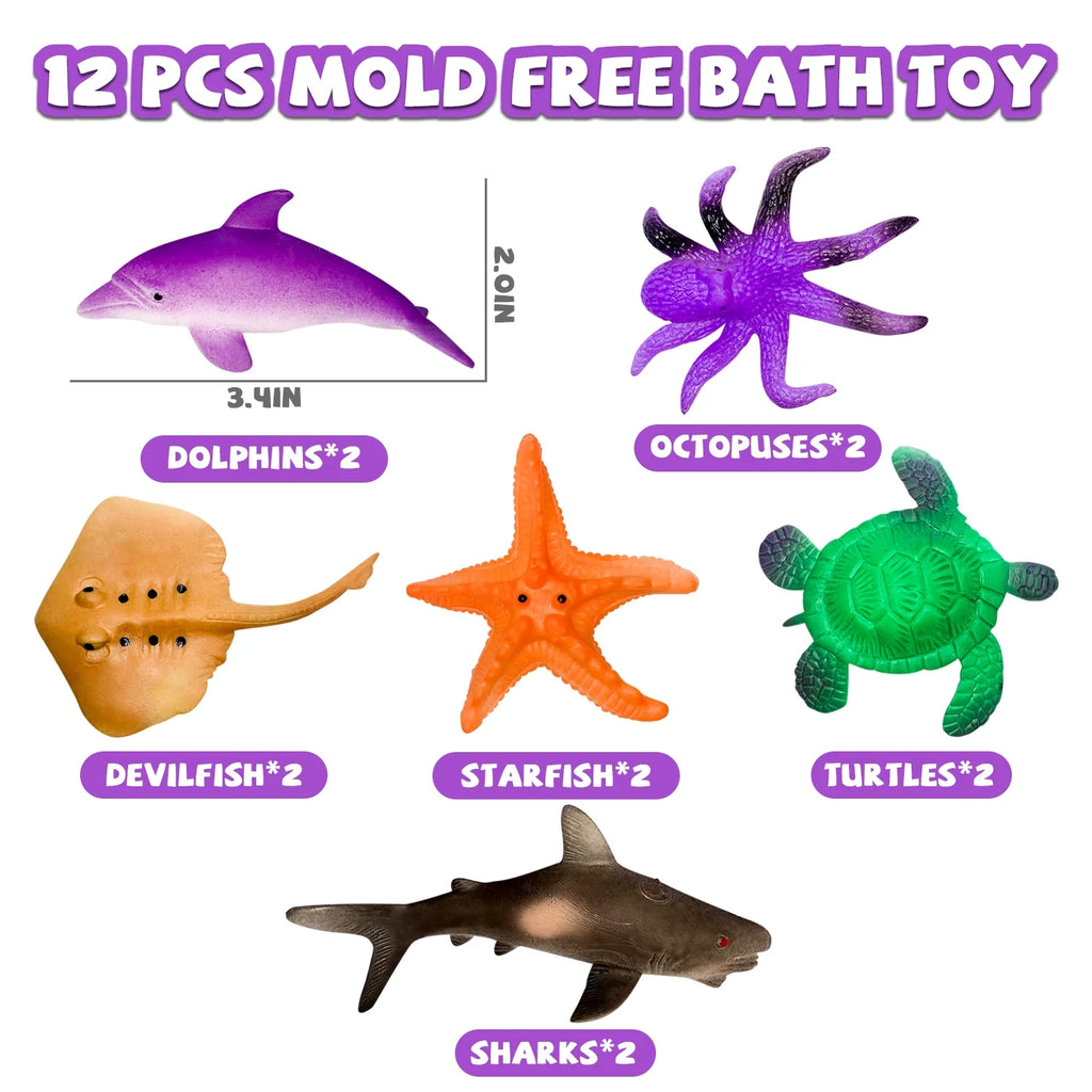 13 Pack Bath Toys, Color Changing Mold Free Bath Toys for Toddlers Ages 3 4 5 6 7 8 Years, Sea Creatures Themed Party Supplies, Goodie Bag Fillers