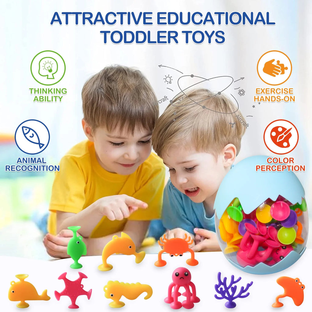 Bath Toys for Toddlers 1-3 - Suction Sensory Toys - Silicone Ocean Animal Cup Toys - Learning Toys for 3-6 Year Old Boys Girls