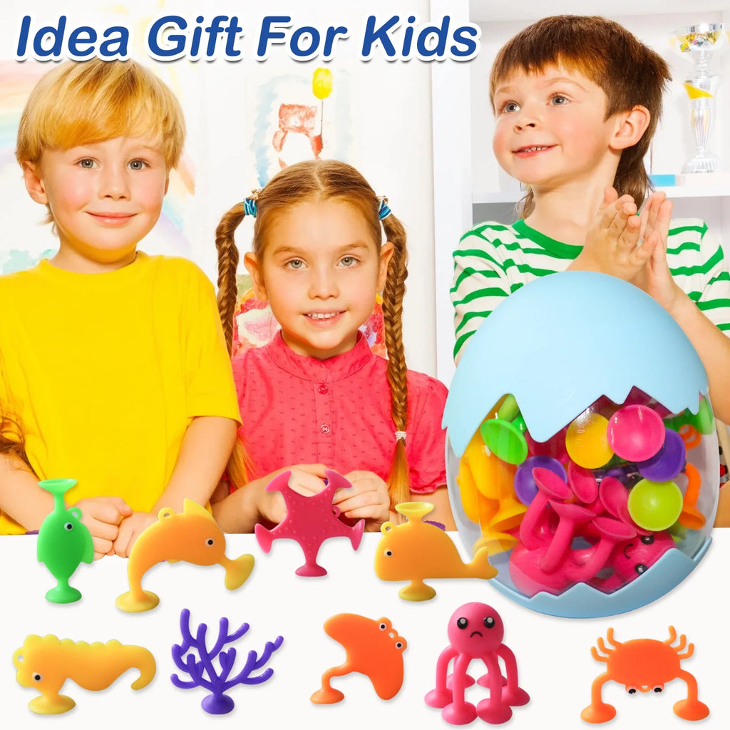 Bath Toys for Toddlers 1-3 - Suction Sensory Toys - Silicone Ocean Animal Cup Toys - Learning Toys for 3-6 Year Old Boys Girls