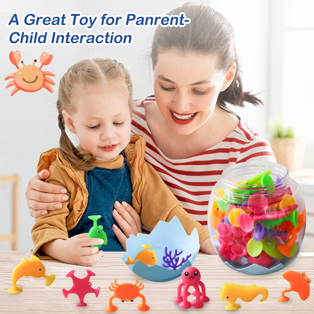 Bath Toys for Toddlers 1-3 - Suction Sensory Toys - Silicone Ocean Animal Cup Toys - Learning Toys for 3-6 Year Old Boys Girls