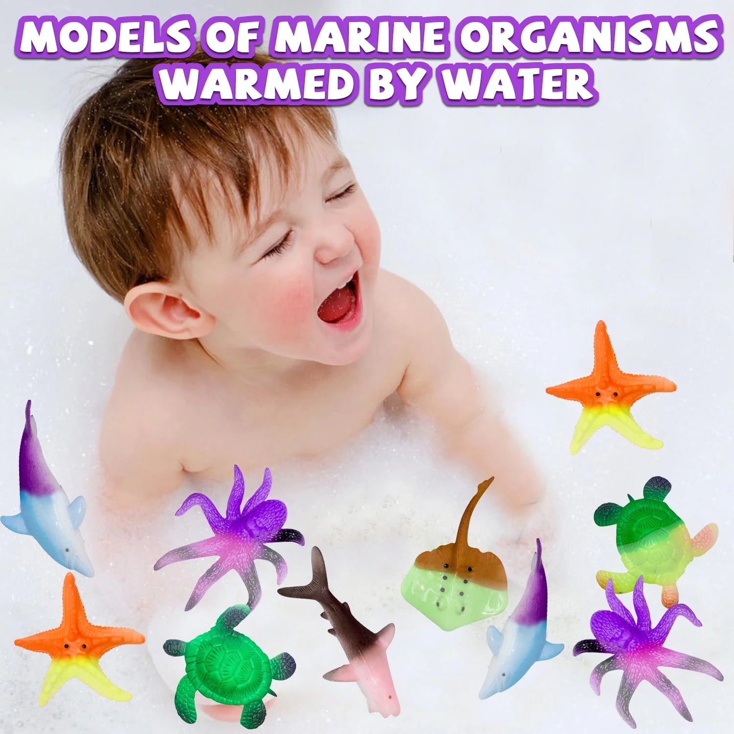13 Pack Bath Toys, Color Changing Mold Free Bath Toys for Toddlers Ages 3 4 5 6 7 8 Years, Sea Creatures Themed Party Supplies, Goodie Bag Fillers